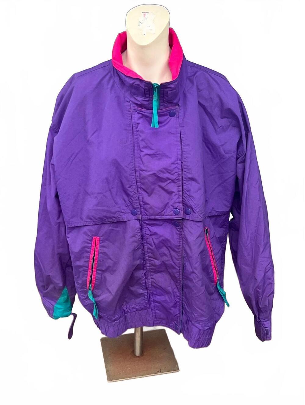 Vintage 80s 90s Cabin Creek Colorblock Windbreaker Jacket Purple Pink 1X 16W 18W